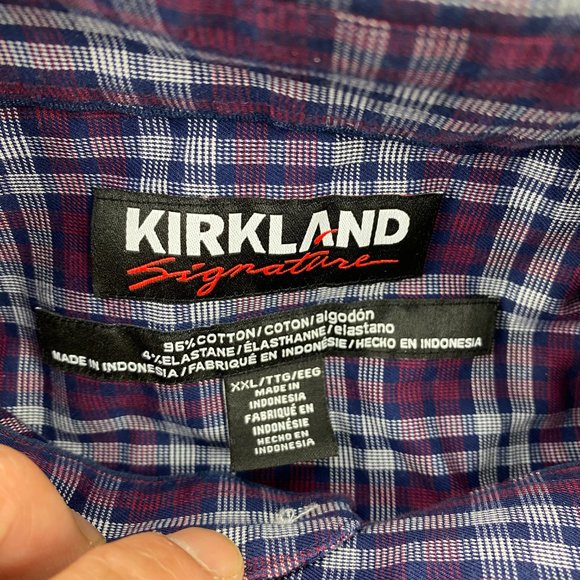 Button Down Shirt Men Extra Extra Large XXL Burgundy Blue White Plaid Kirkland - Picture 5 of 9